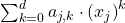 \sum_{k=0}^{d} a_{j, k} \cdot \left( x_j \right)^{k}